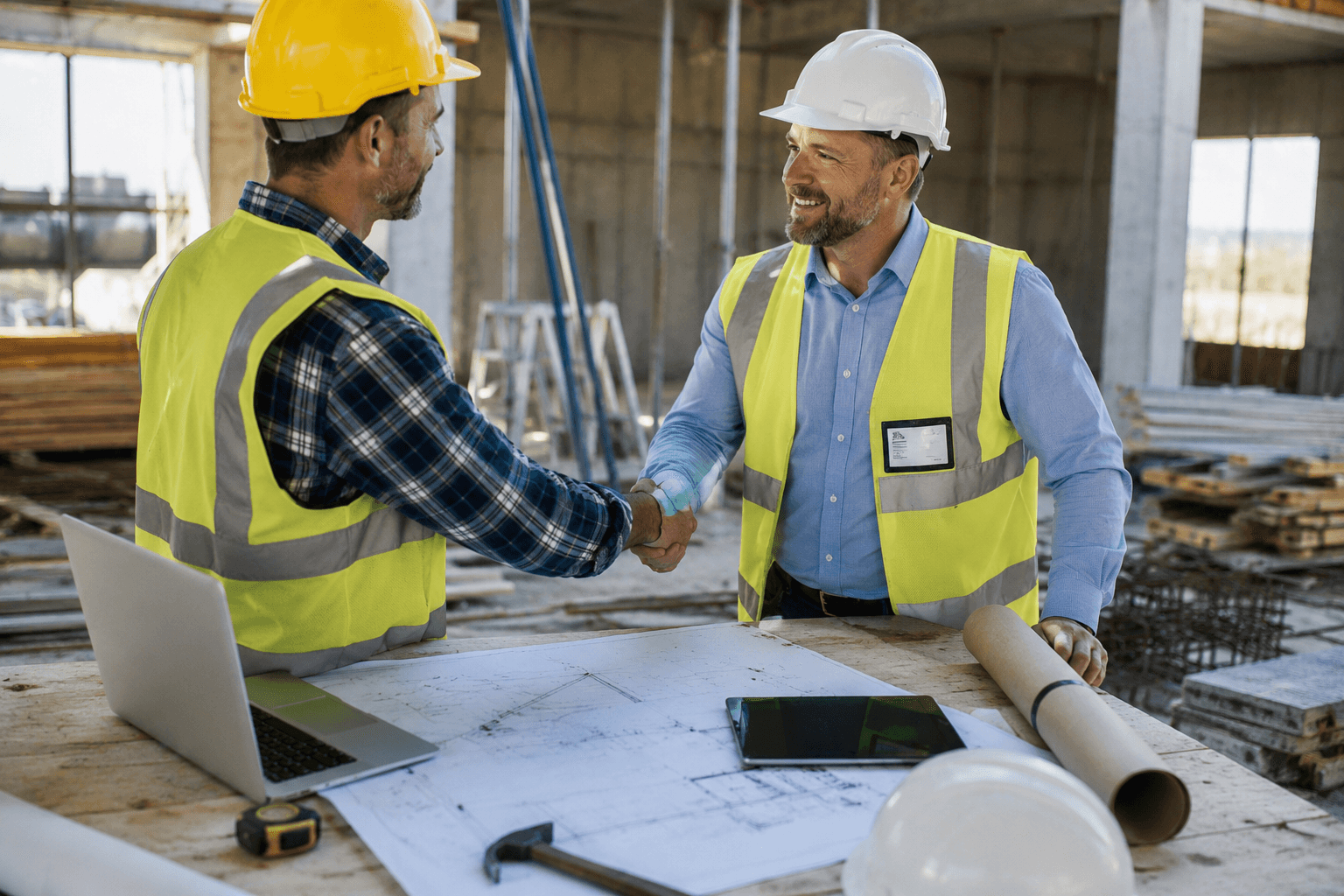 Construction professionals discussing a project